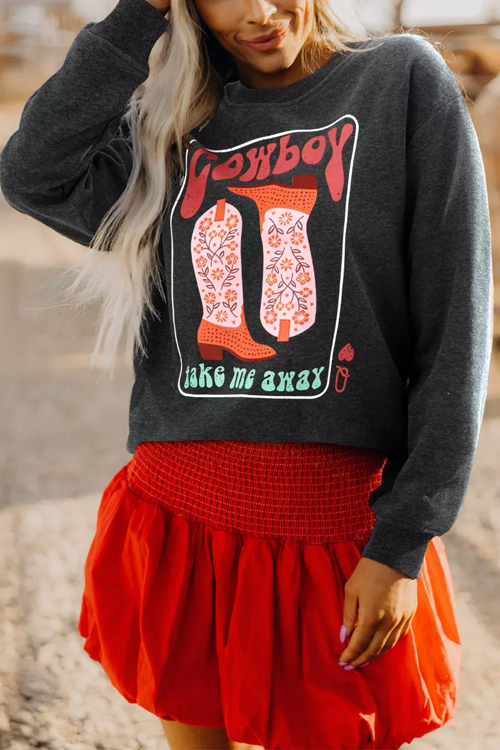 Carbon Grey Cowboy Queen Card Drop Shoulder Graphic Sweatshirt