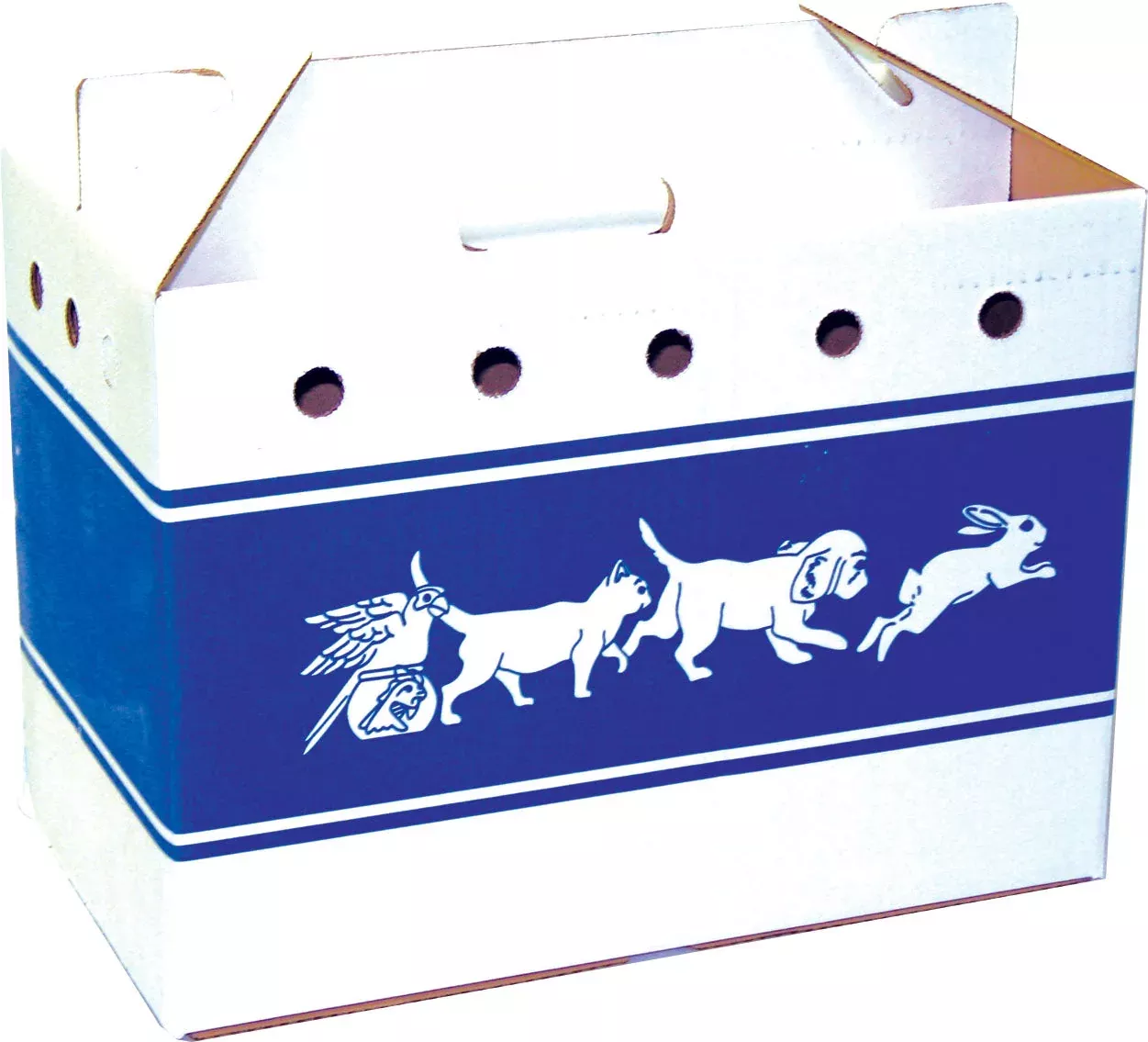 Cardboard Pet Tote, Blue/White, 9.8 x 6 x 7 in