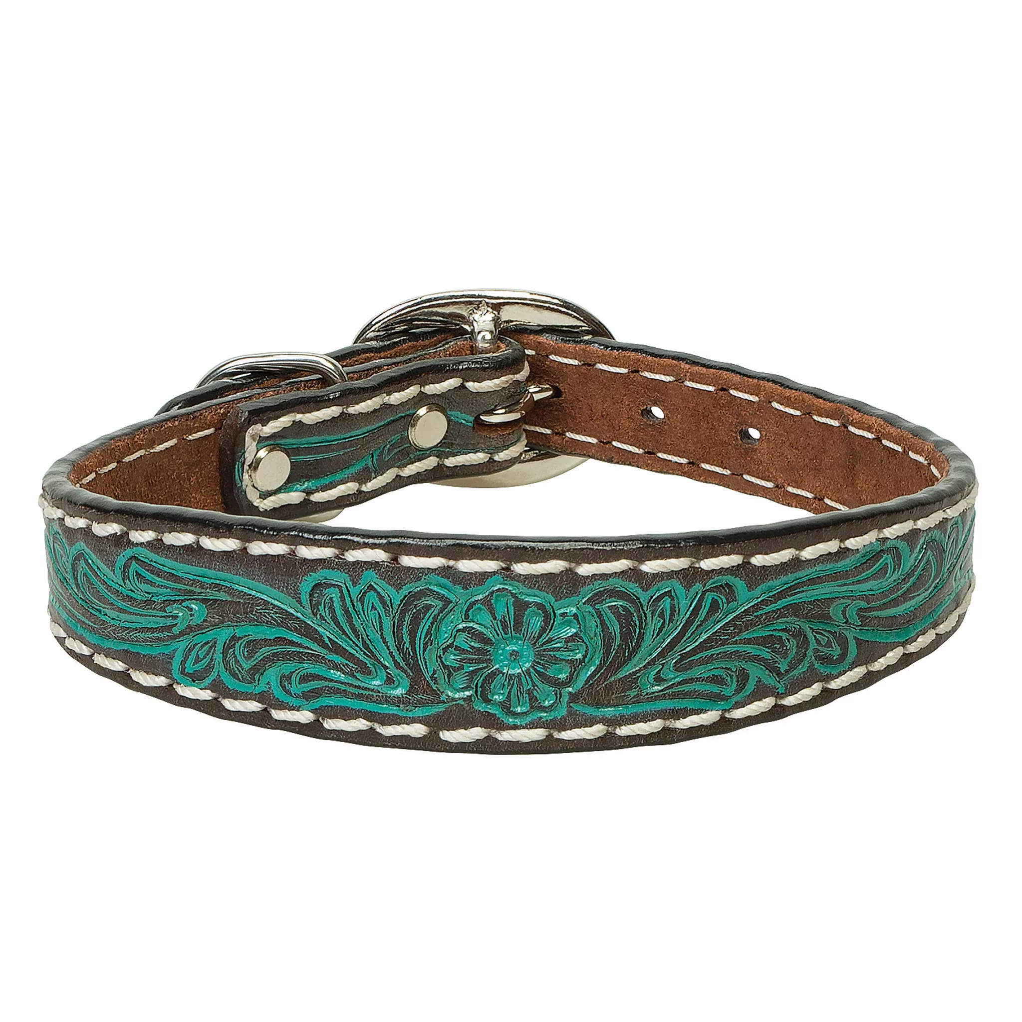 Carved Turquoise Flower Dog Collar