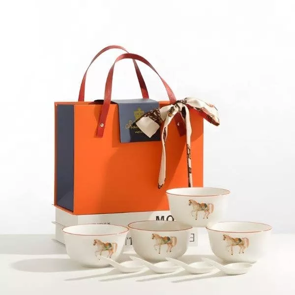Ceramic Bowls Set with Horse Pattern