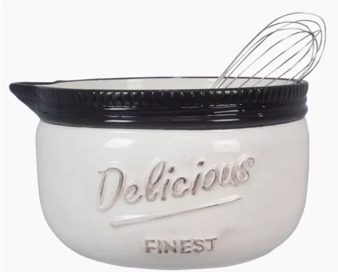 Ceramic Mason Jar Batter Bowl w Wisk 19707
