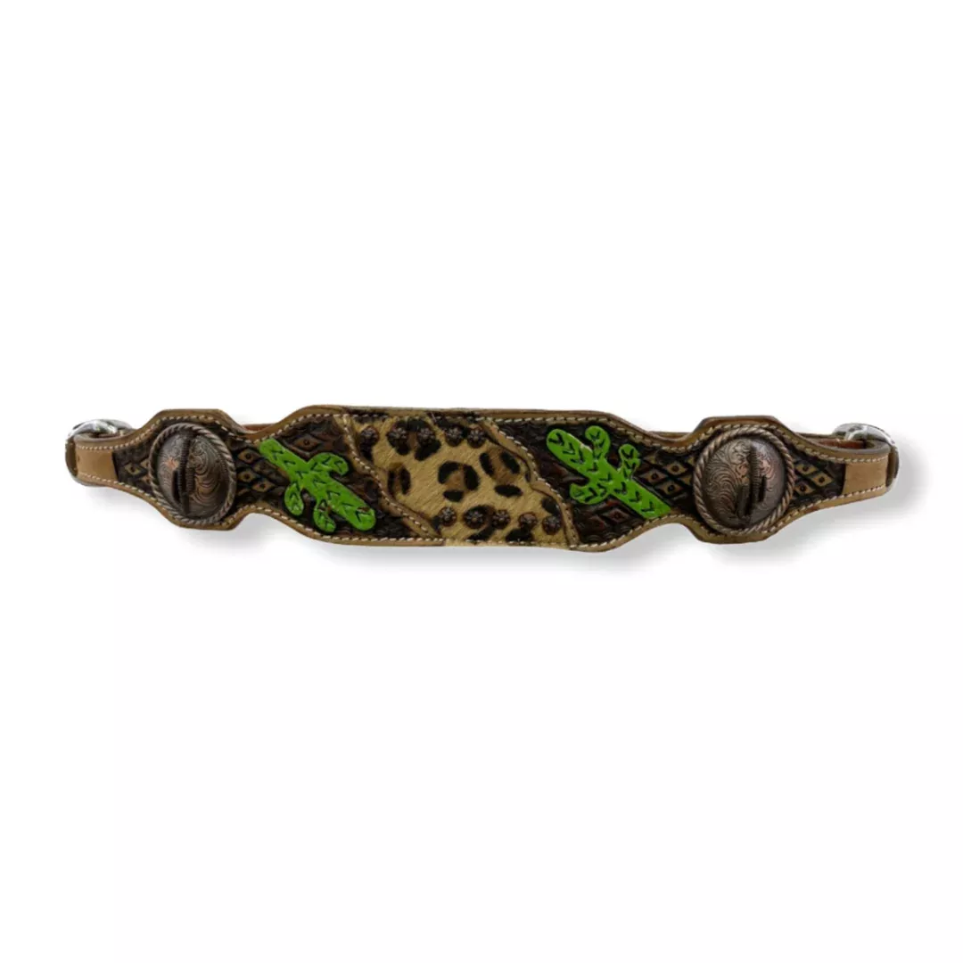 Cheetah Inlay wither strap with hand painted cactus accents