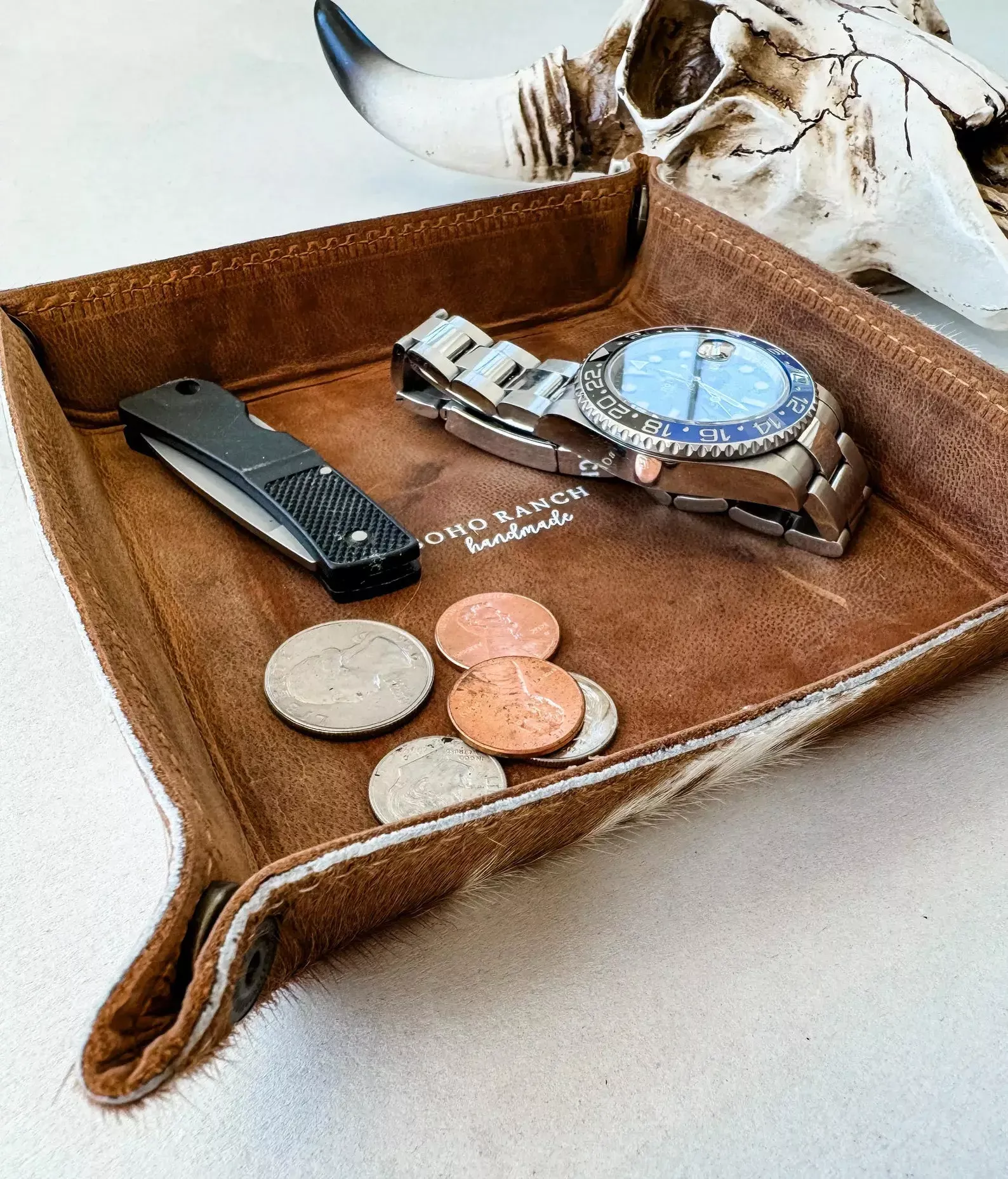 COWHIDE LEATHER TRAY - jewelry storage keys