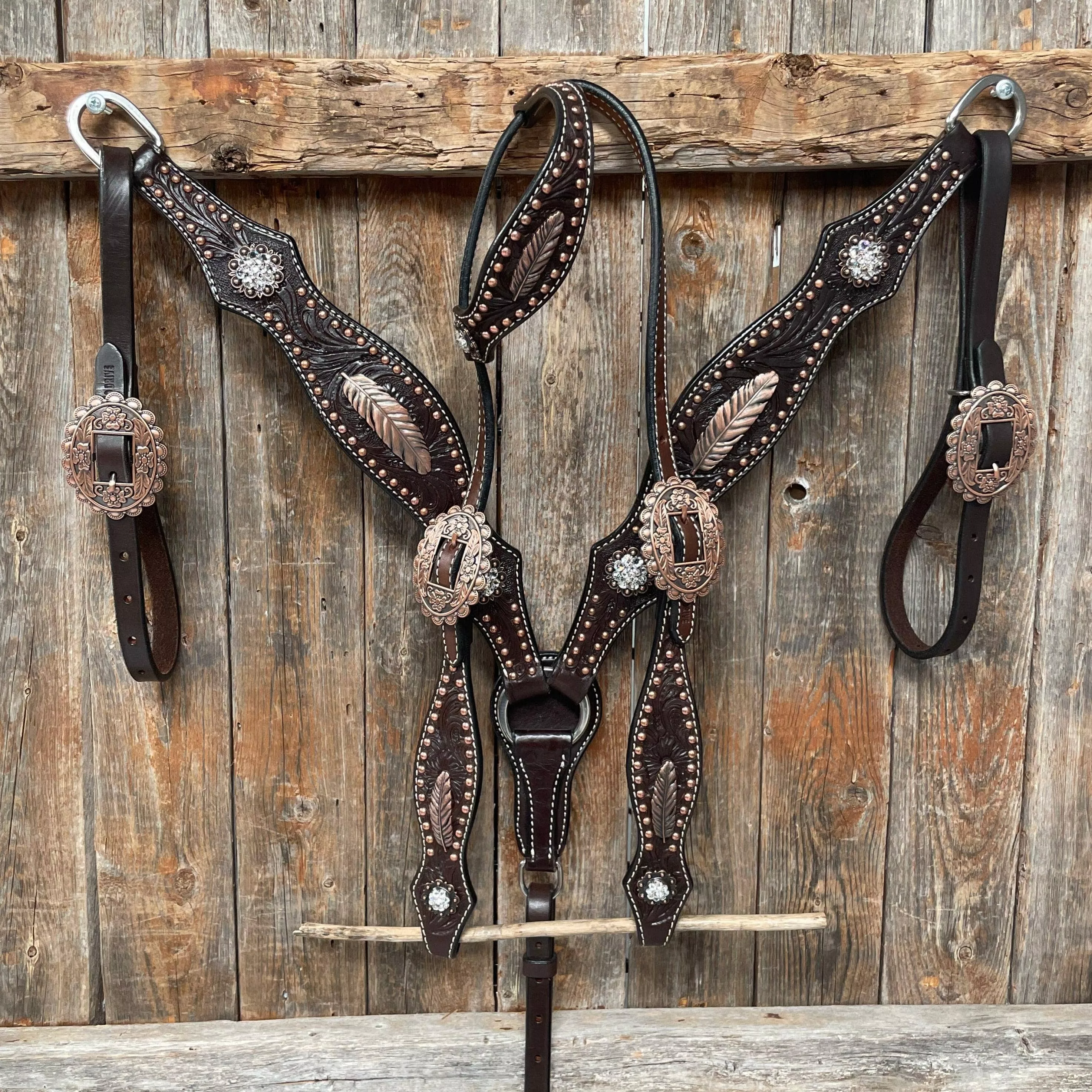 Dark Oil Floral Copper Headstall & Breastcollar Tack Set