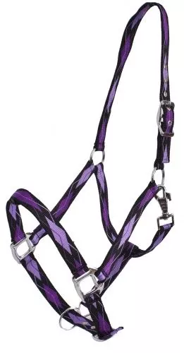 DIAMOND PRINT NYLON HORSE SIZED HALTER PURPLE