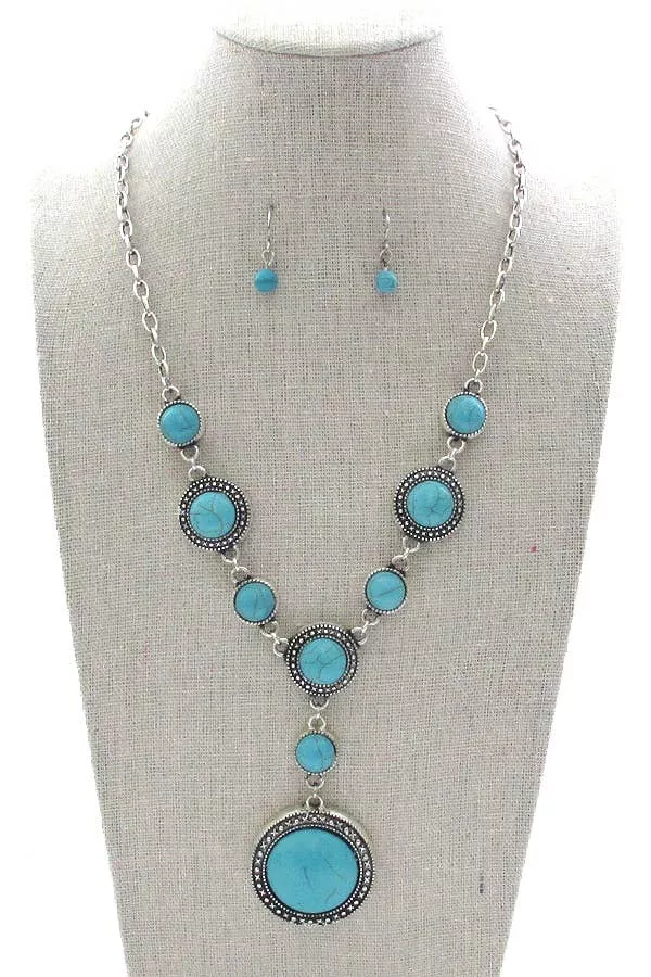( E227 )WESTERN STYLE TURQUOISE LARIAT NECKLACE SET
