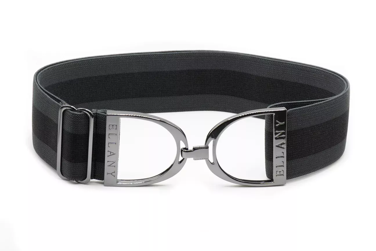 Ellany - Charcoal Stripes - 2" Gunmetal Stirrup Elastic Belt
