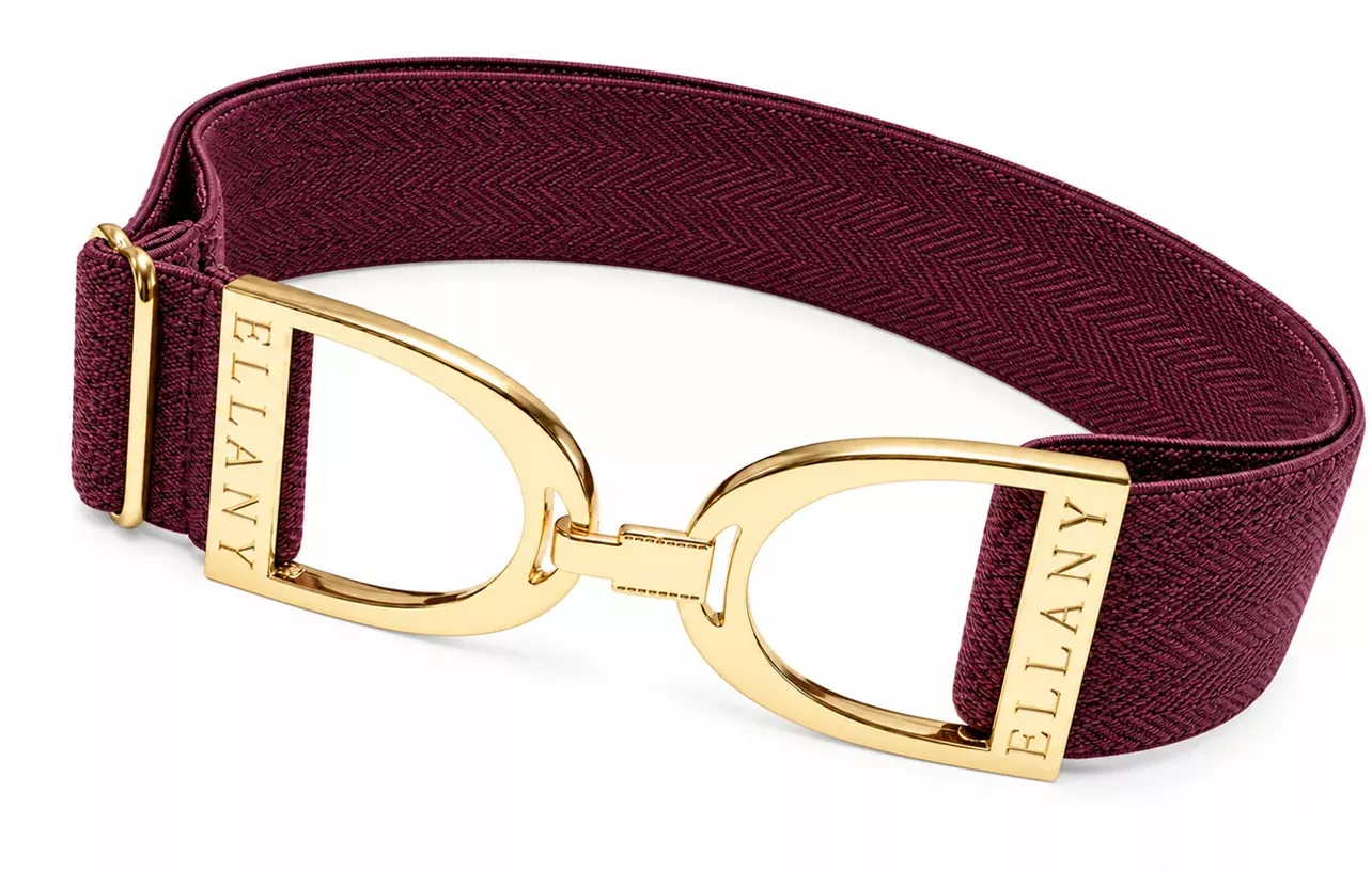 Ellany - Fig Herringbone - 1.5" Gold Stirrup Elastic Belt
