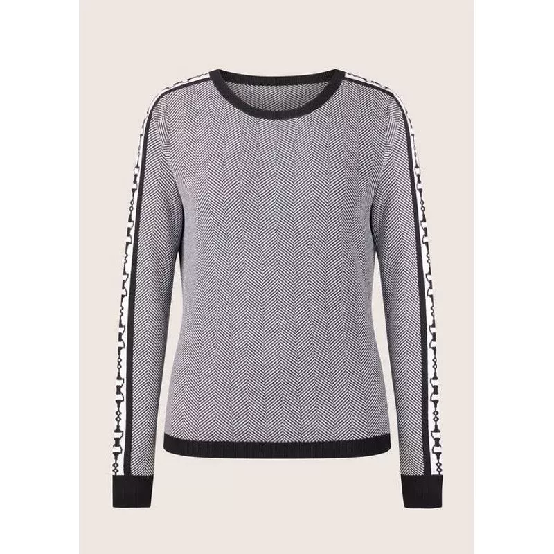 EQL Women’s Snaffle Stripe Sweater – Black/White Herringbone