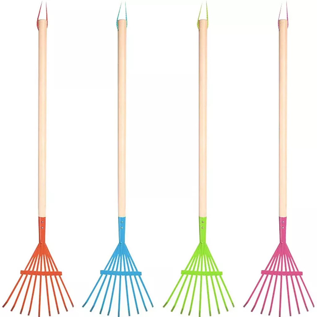 Esschert Design Children's Metal Leaf Rake with Wood Handle, Assorted