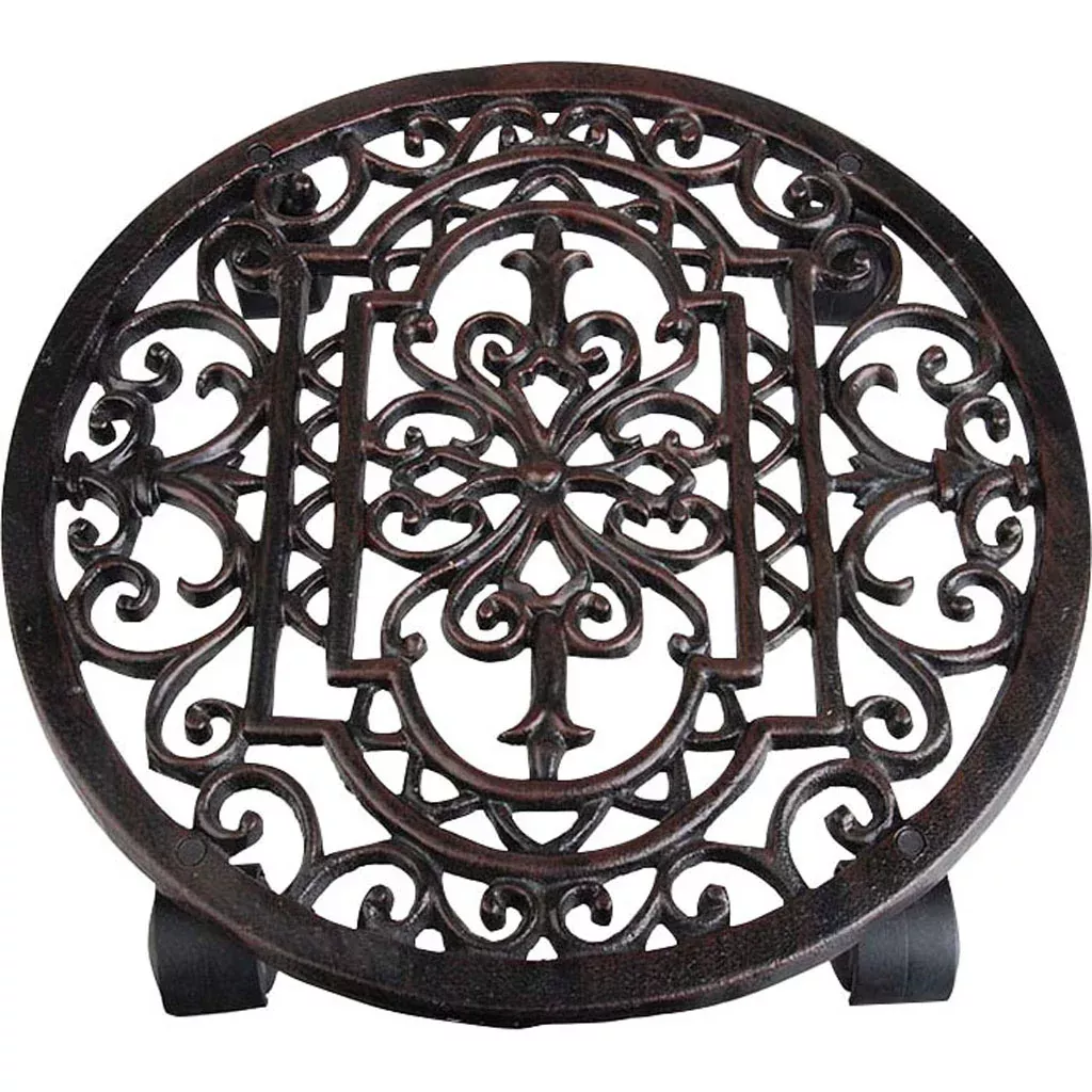 Esschert Design Round Filigree Plant Trolley, Rust
