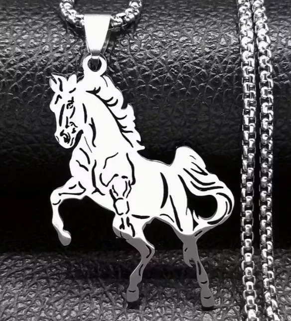 Etched Horse Pendant with Chain Necklace