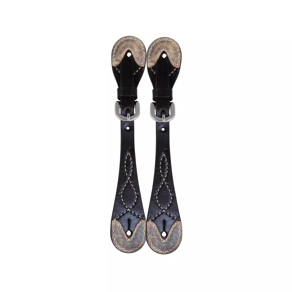Fancy Stitch Rawhide Tip Choco Spur Straps - Youth / Lady