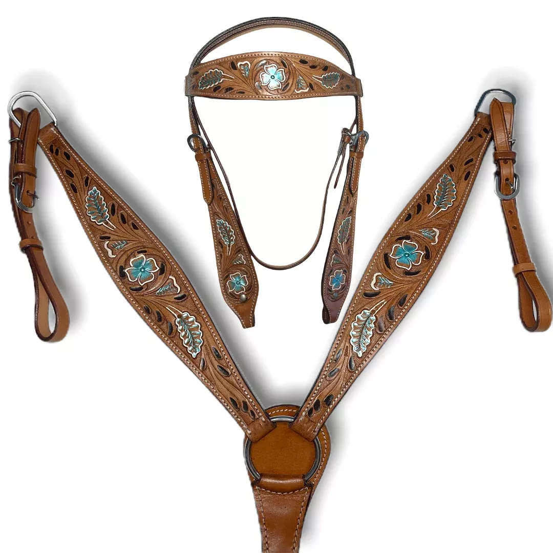 FLORAL LEAF HEADSTALL AND BREASTCOLLAR SET