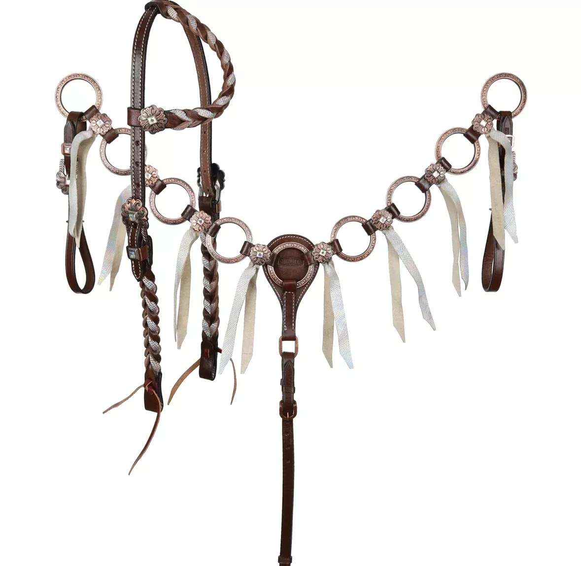 Frosted Halo Dark Oil Copper Ring One Ear Headstall and Breastcollar Set