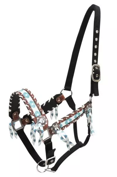 Full size teal and brown Navajo print inlay halter