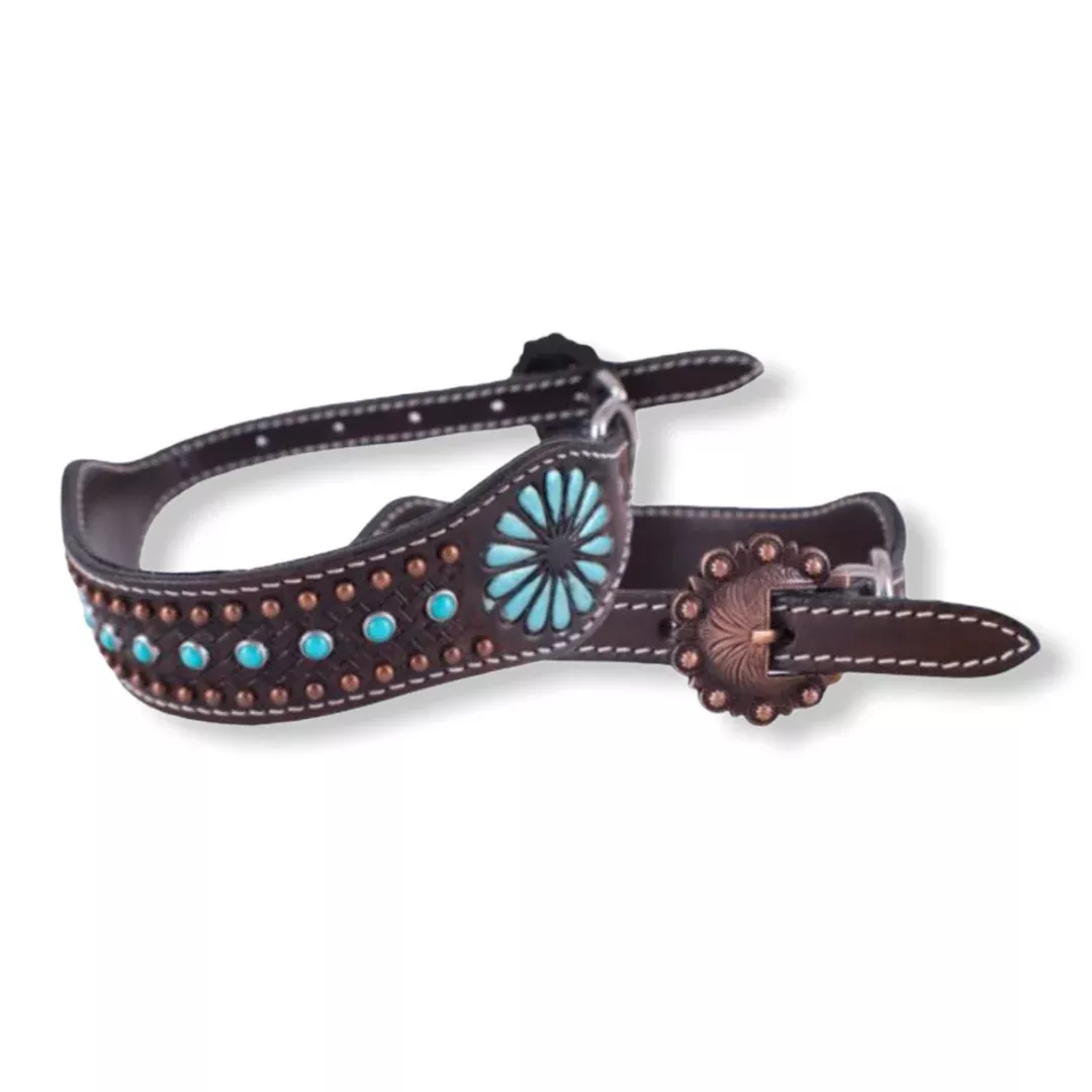 Genuine leather dog collar with a beaded inlay