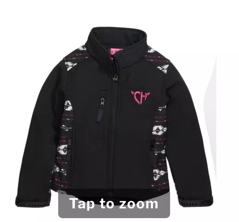 Girls Cowgirl hardware Black and Pink Aztec Softshell Jacket