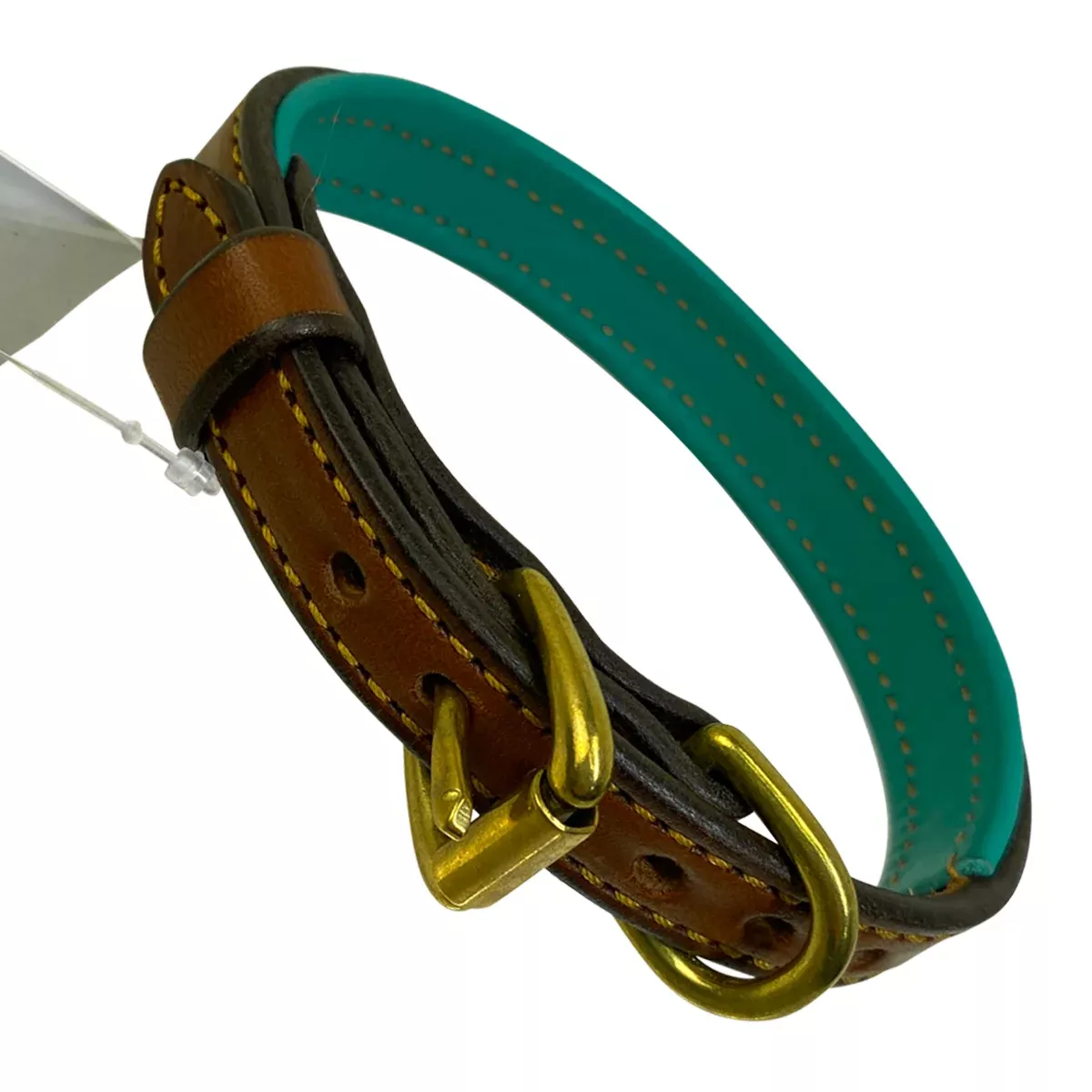 Green Hill Padded Dog Collar in Brown/Aqua - Small