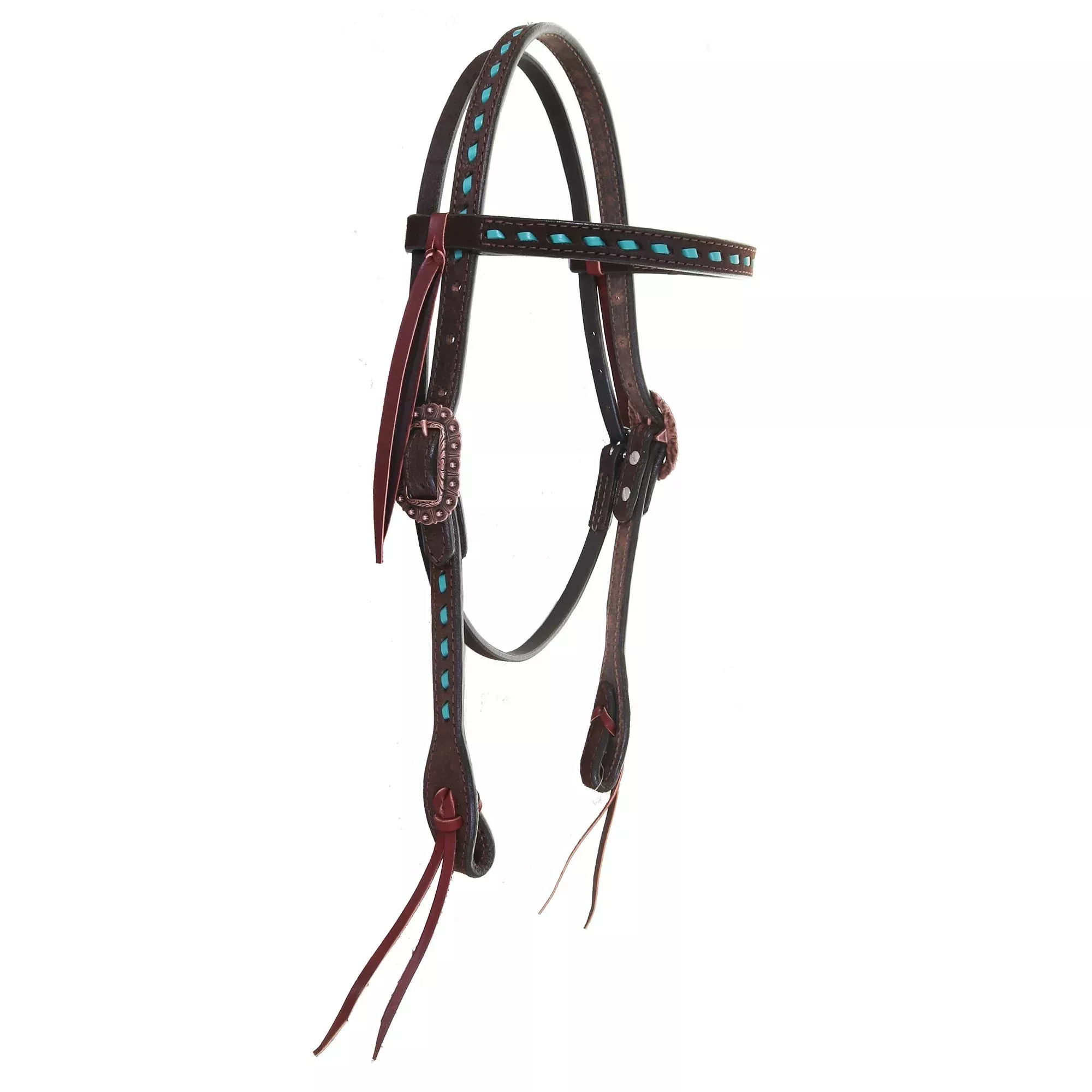 H1218 - Brown Rough Out Buck Stitched Headstall