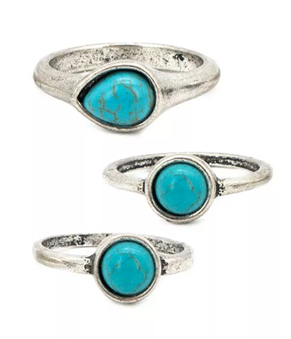( H246 )TURQUOISESTACKABLE KNUCKLE RING SET 2 Rings