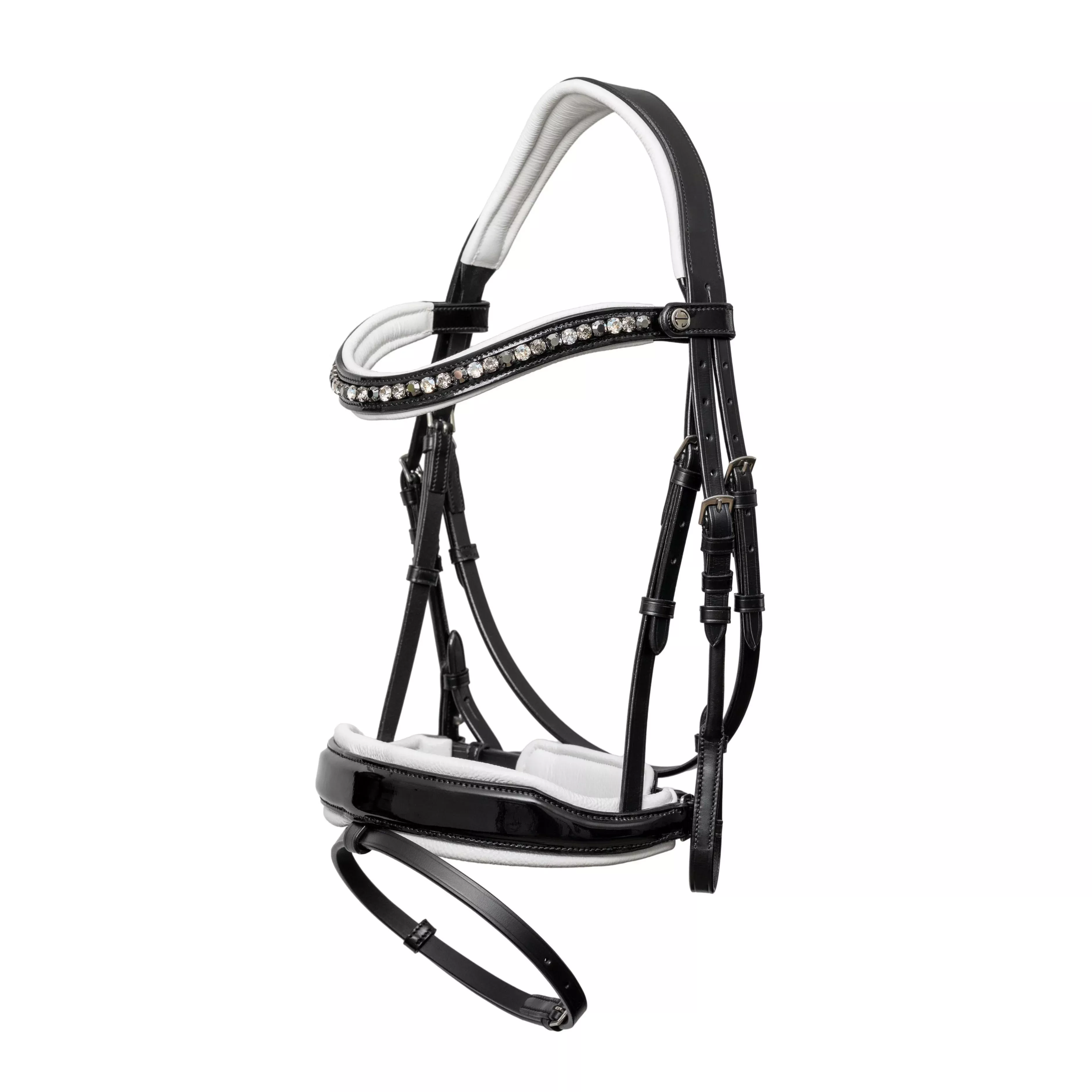 Halter Ego - Mont Blanc Black Patent Leather Snaffle Bridle With White Padding & Removable Flash