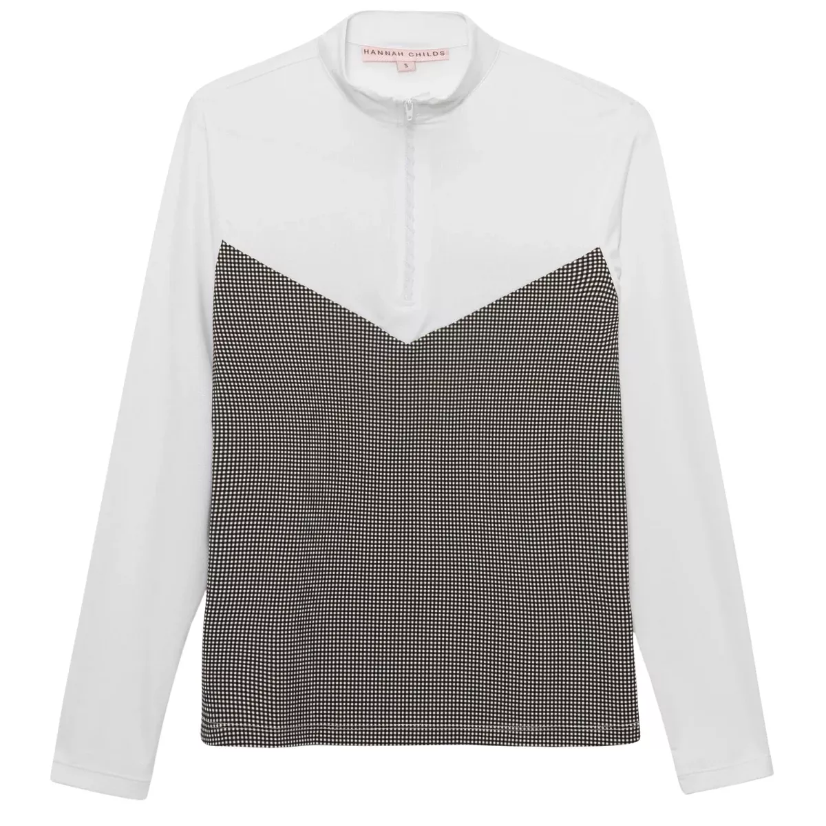 Hannah Childs 'Clarissa' Mesh Long Sleeve Zip Top in Black Gingham - Women's Large