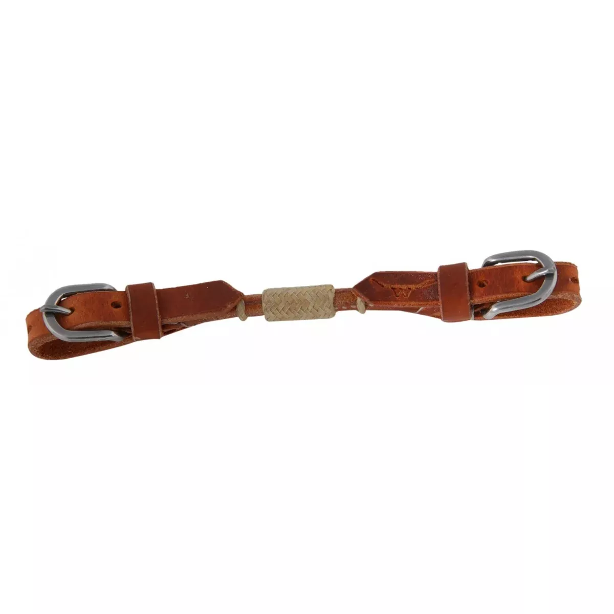 HARNESS LEATHER ROUNDED CURB STRAP WITH BRAIDED RAWHIDE