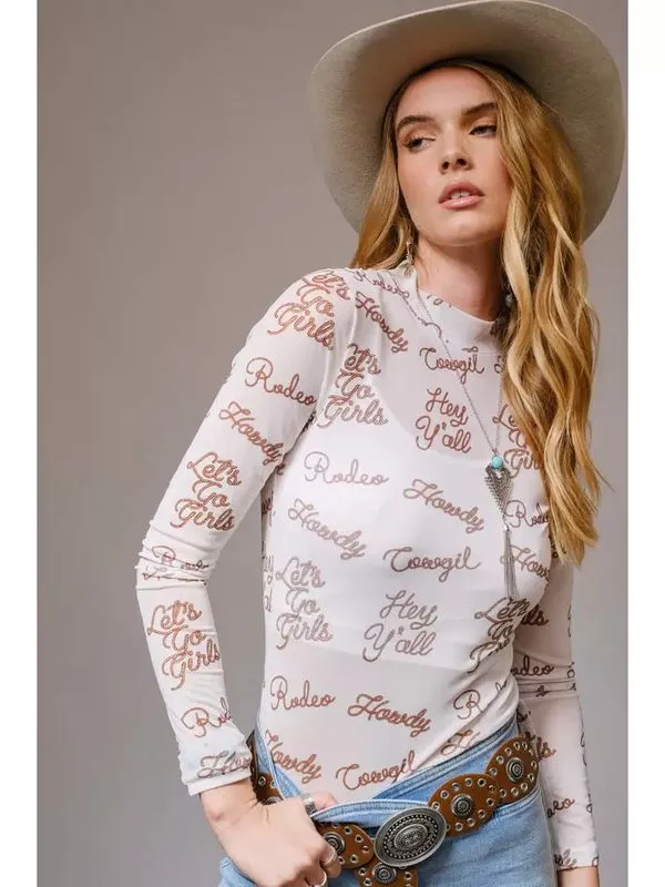 "HEY Y'ALL" MESH TOP