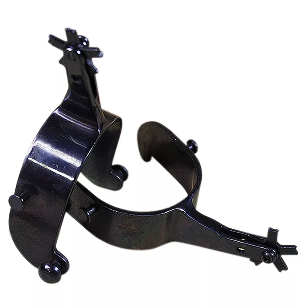 Hilason Black Steel Men Rodeo Spurs 5 Points Notched Rowels
