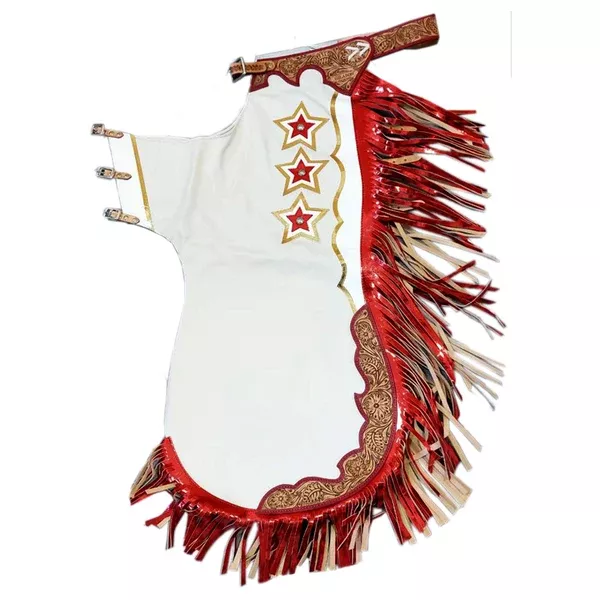 Hilason Bull Riding Genuine Leather Rodeo Round Chaps white