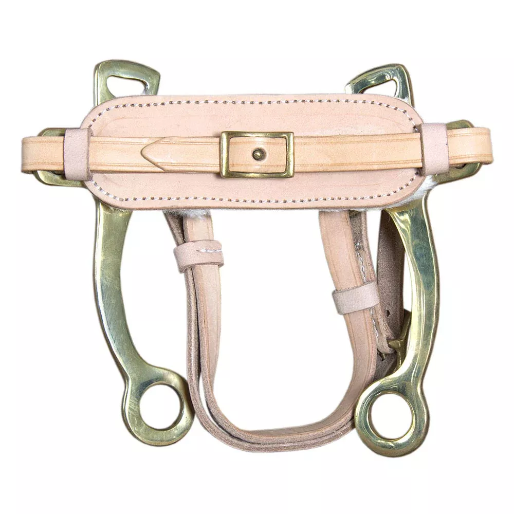 Hilason Solid Brass Horse Mouth Hackamore Bit W/ Natural Leather