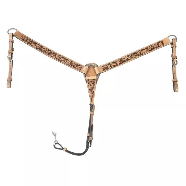 Hilason Western Horse Breast Collar Handtooled American Leather Tan
