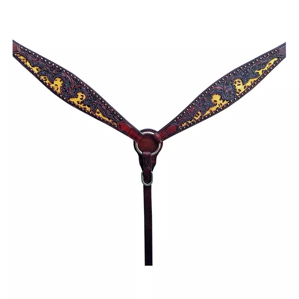 HILASON Western Horse Floral Headstall Breast Collar Set American Leather Dark Brown with Sunflower