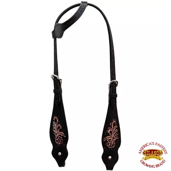 HILASON Western Horse Headstall Bridle American Leather Black Floral