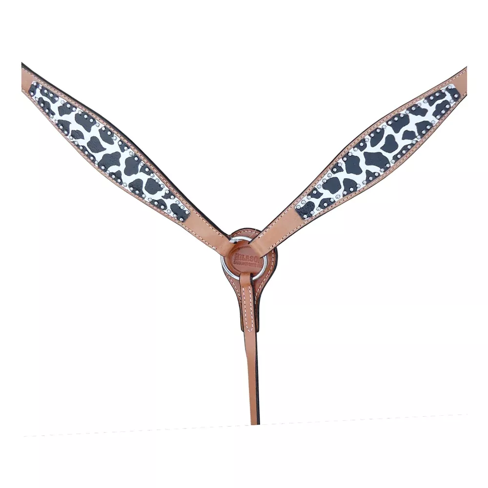 HILASON Western Horse Leather Headstall & Breast Collar Set White Leopard
