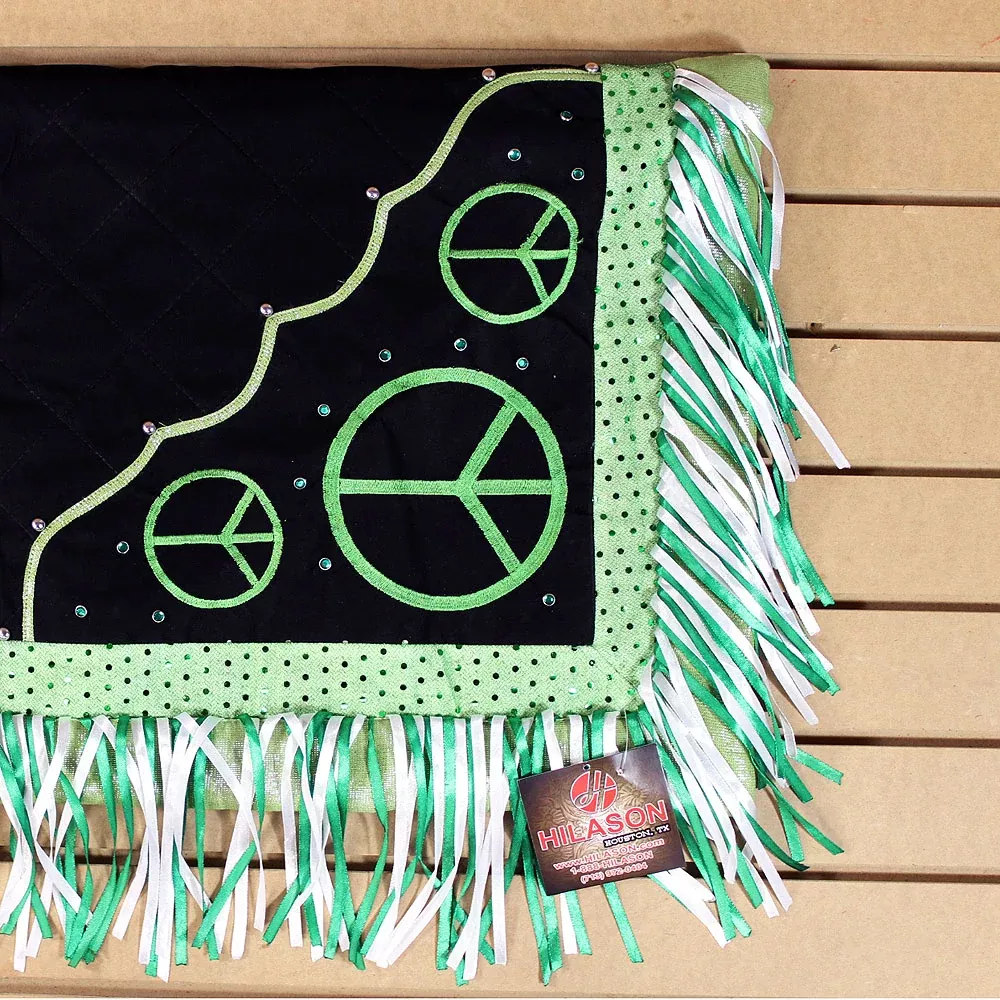 HILASON Western Show Barrel Racing Rodeo Saddle Blanket Pad Green with Peace Sign| saddle blankets for horses | horse blanket for saddle | light weight horse blanket |horse soft blanket