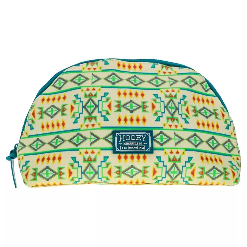 Hooey Large Make Up Bag - Cream/Teal Print