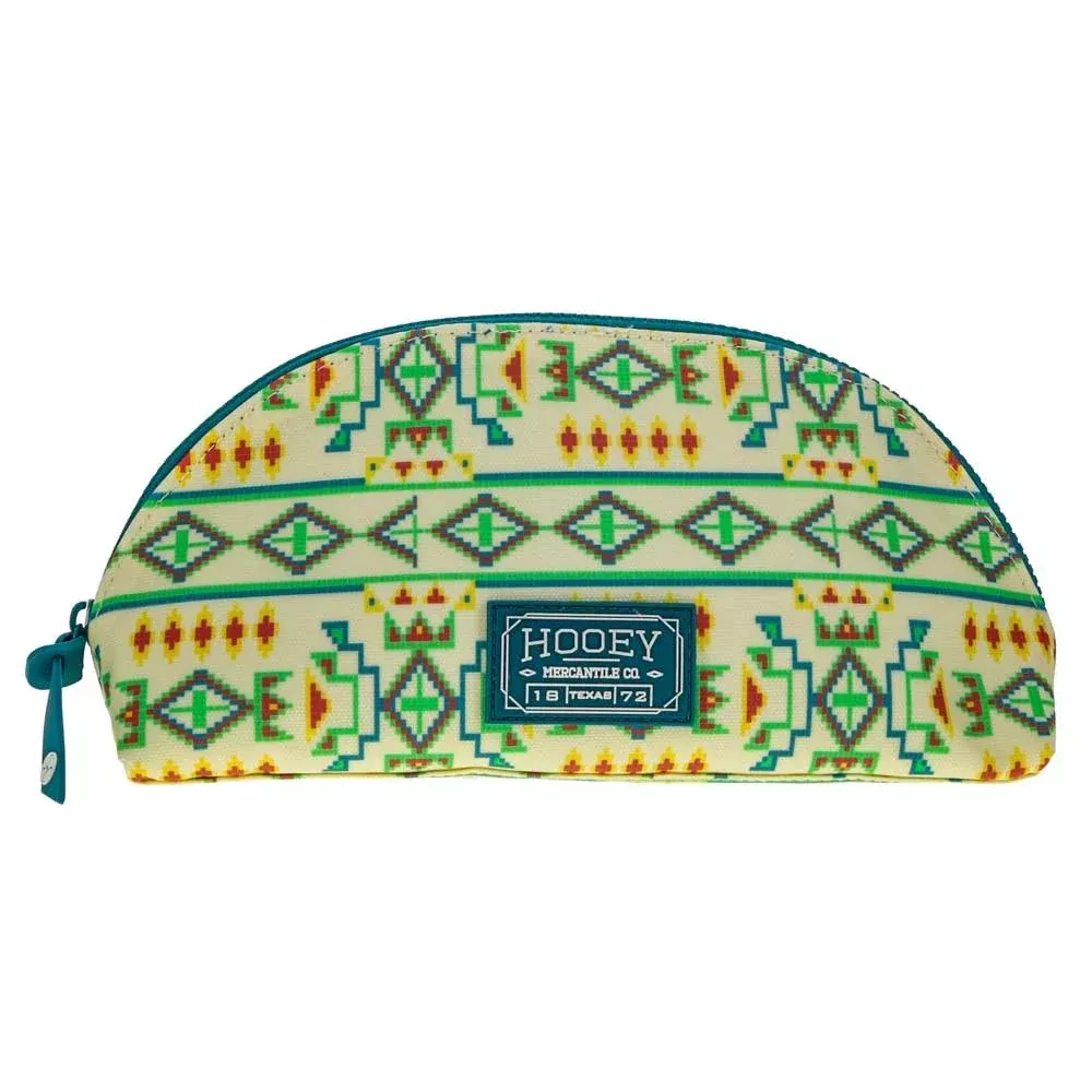 Hooey Small Make Up Bag - Cream/Teal Print