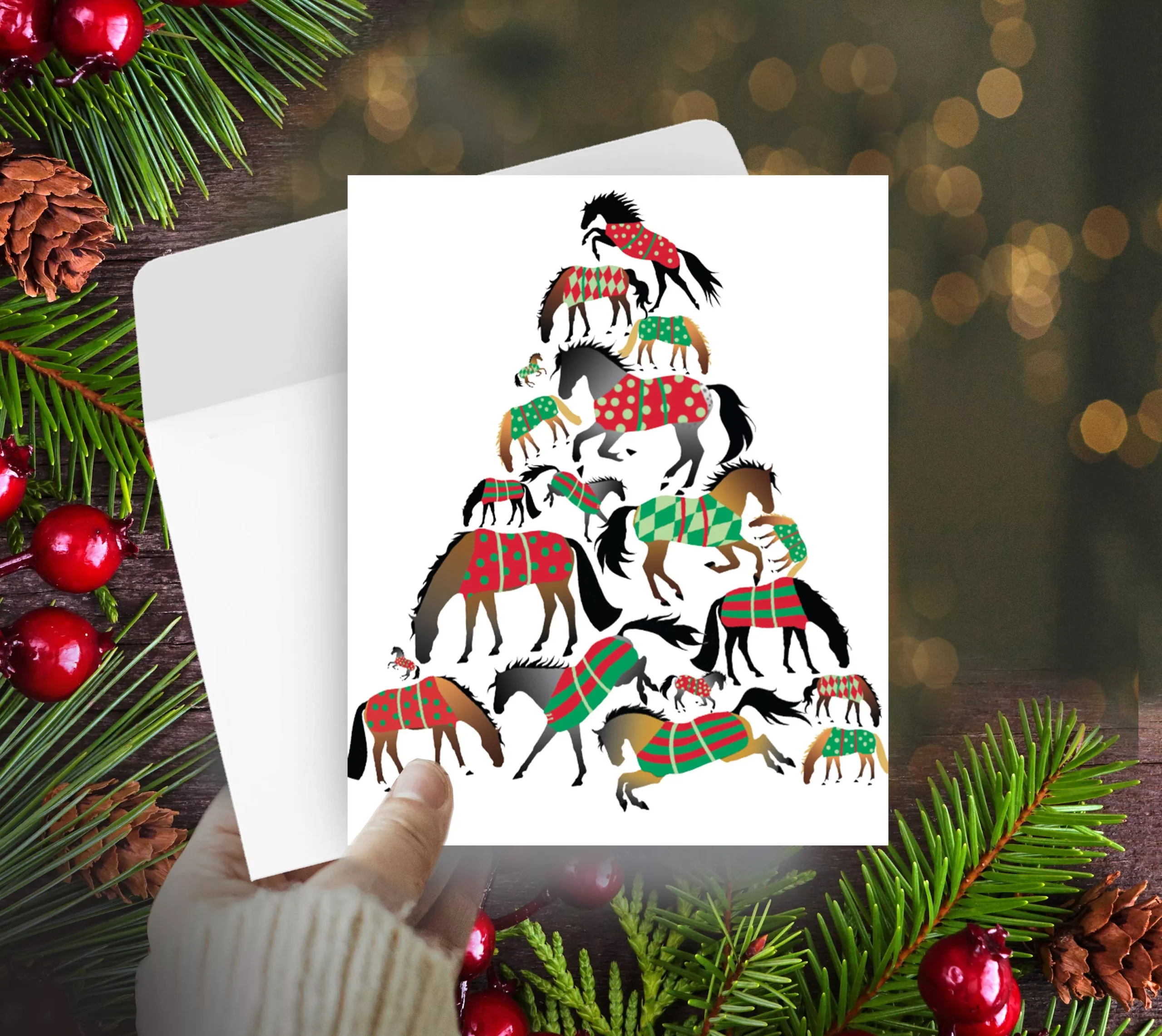 Horse Boxed Christmas Cards / Tree of Blankets / 8 Holiday