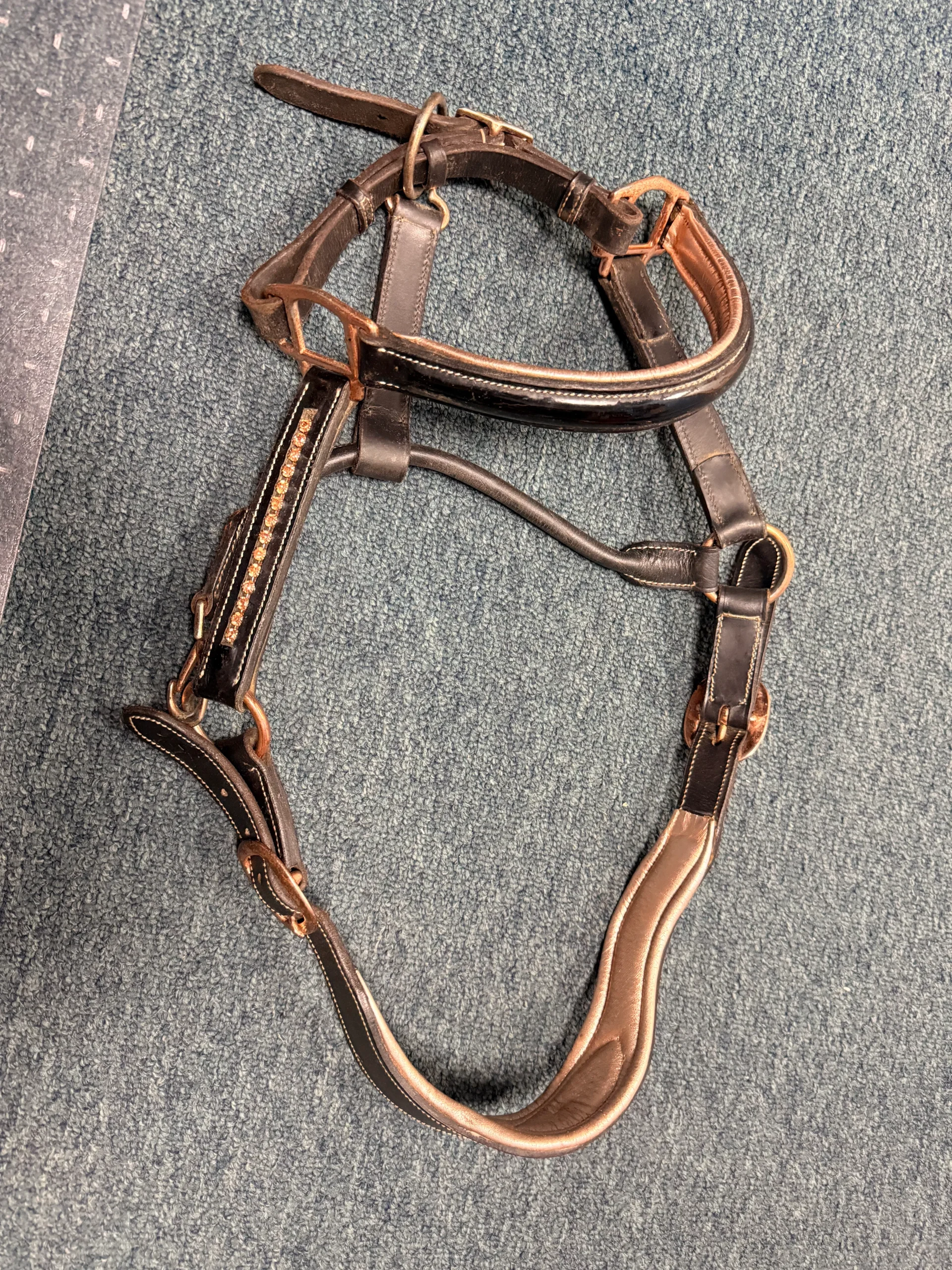 Horse Halter Rose Gold & Patent Leather black w crystalsleather Halter