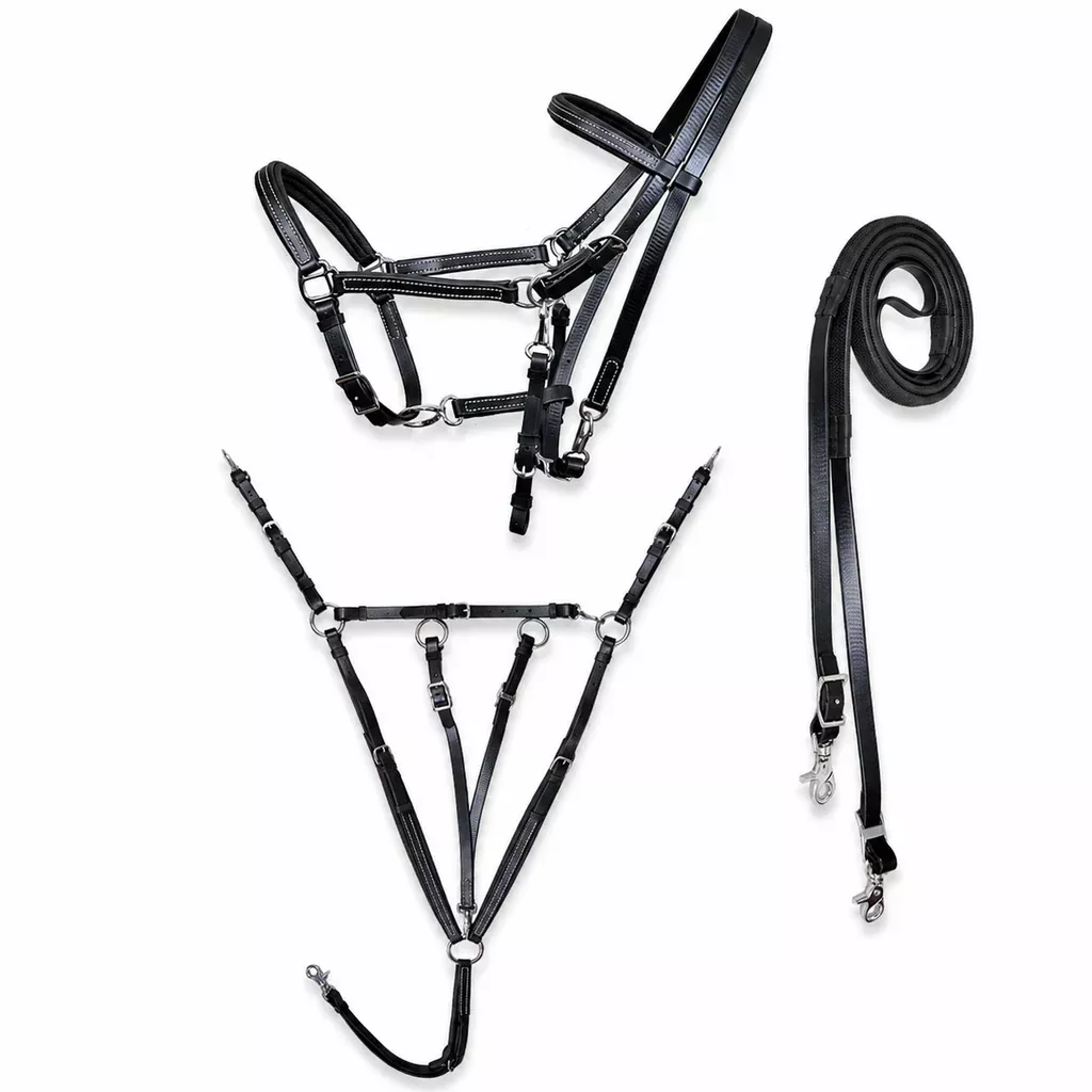 Horse PVC Endurance RACING3-PCS Set Halter Bridle Breast Collar Reins 40MIB01