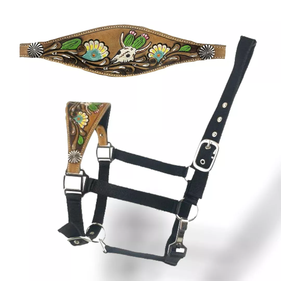 HORSE SIZE BRONC HALTER WITHHAND PAINTED CACTUS