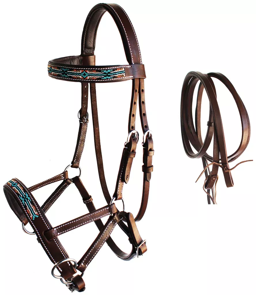 Horse Western English Leather Bitless Sidepull Bridle w/ Split Reins 77RS10