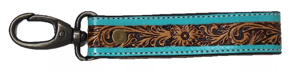 Horse Western Feather Tooled Handcrafted Leather Strap Keychain Key Fob Wristlet 19FK05TR