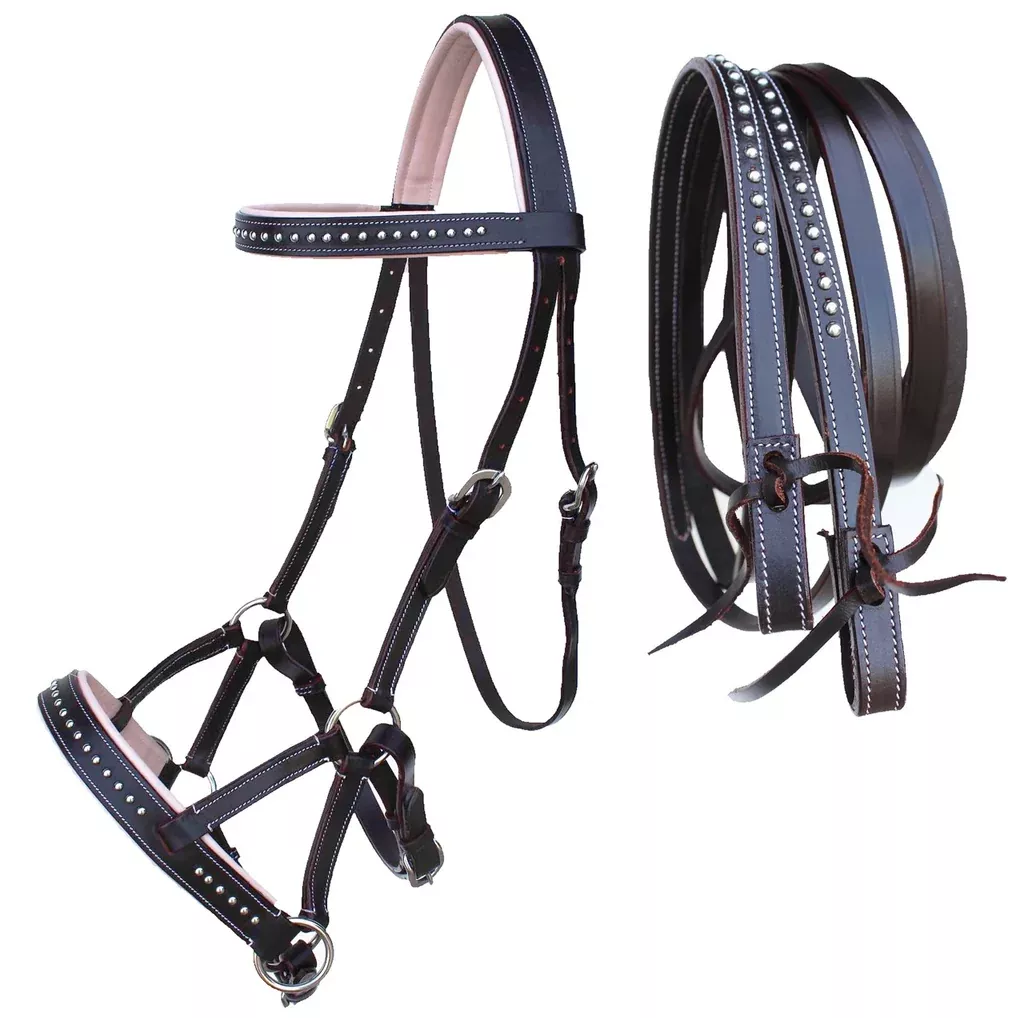 Horse Western Horse Western English Leather Bitless Sidepull Bridle w/ Reins Beige 7708BE-F