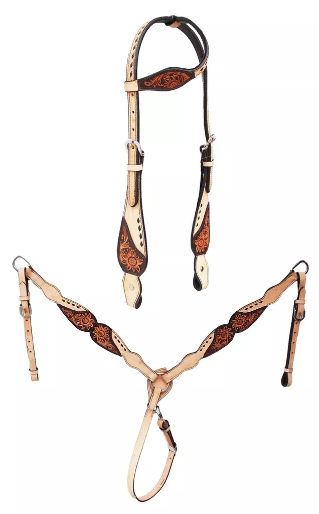 HorseWestern Tooled Leather Bridle & Breast Collar Tack Set