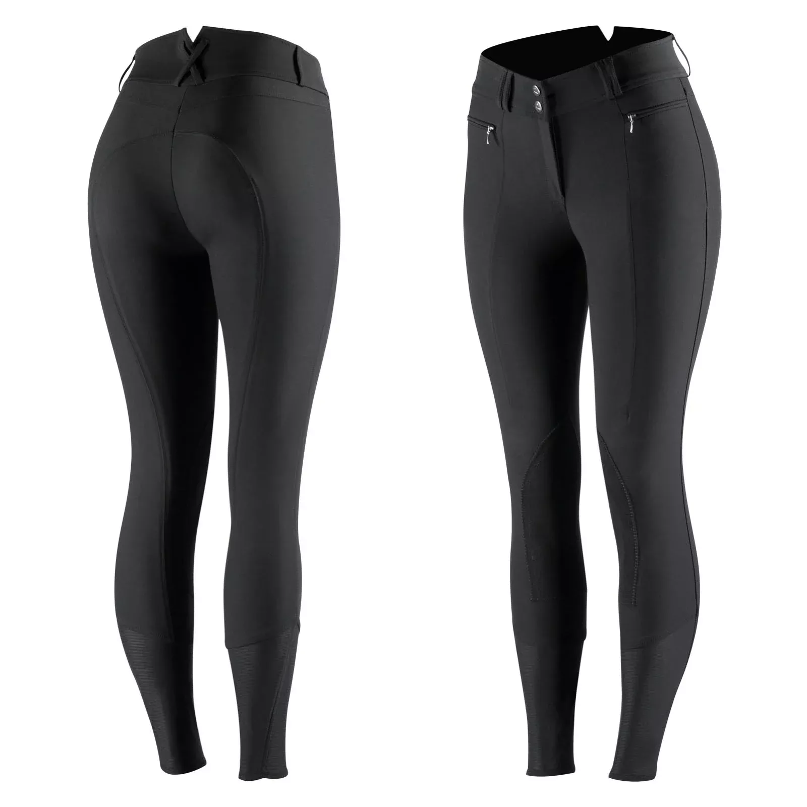 Horze Angelina Womens Knee Patch Breeches - Black