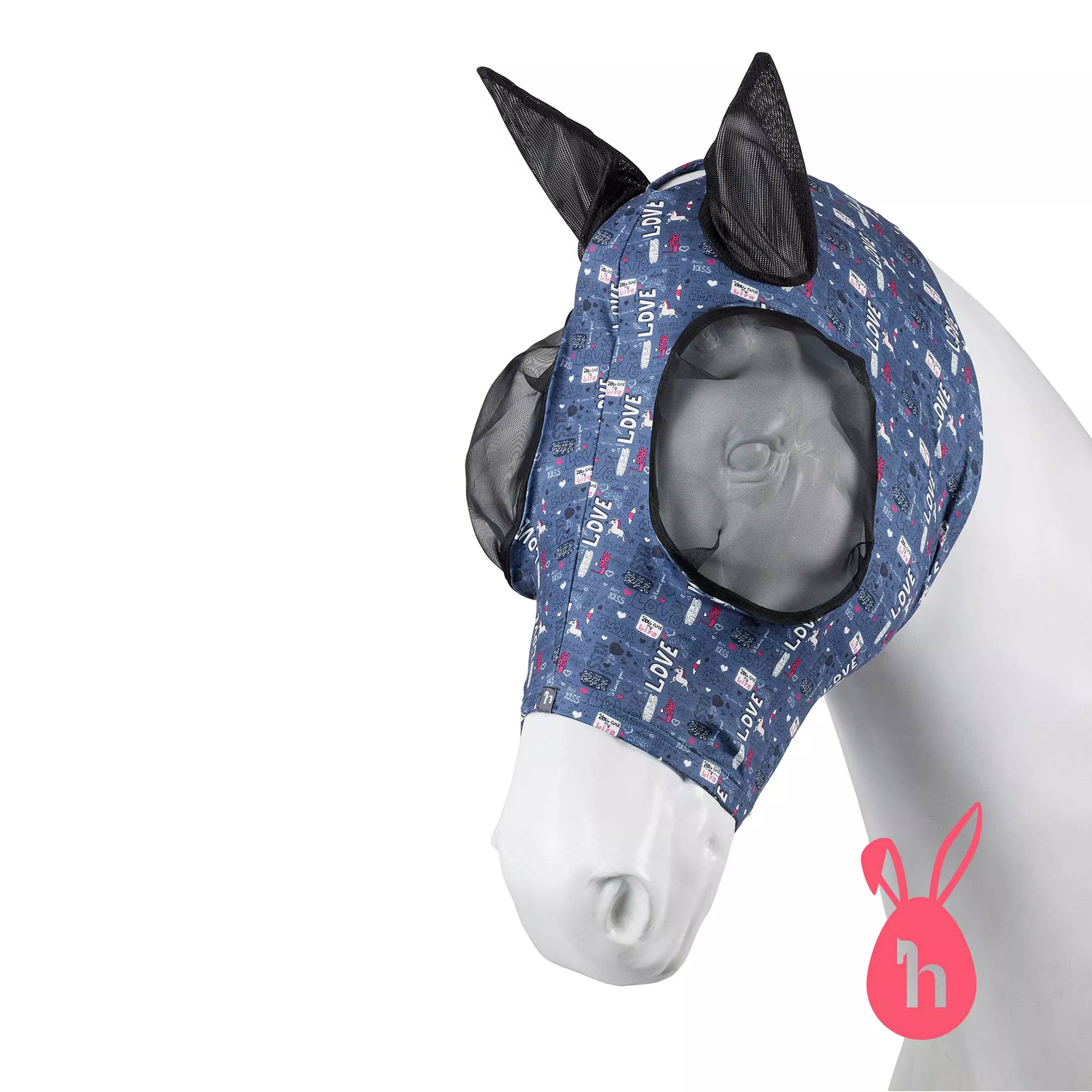 Horze Elastic Pull-On Fly Mask - Dark Navy Graffiti