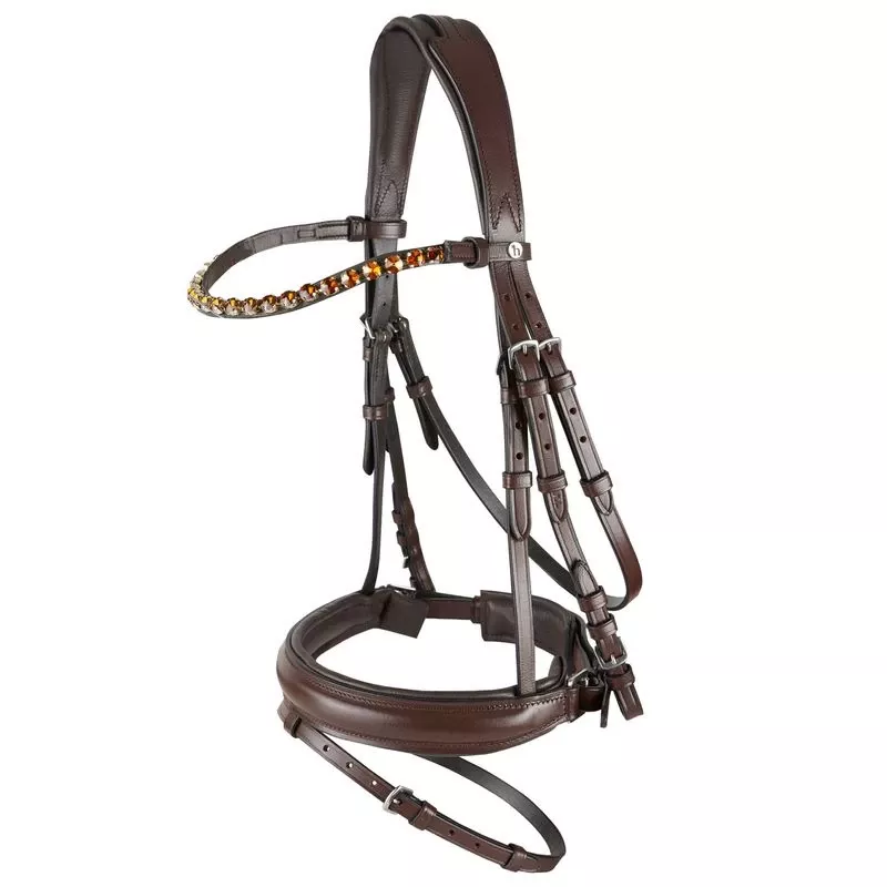 Horze Ergonomic Snaffle Bridle W/Curved Crystal Browband – Brown/Light Brown